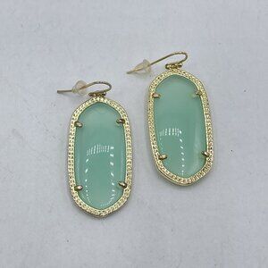 Kendra Scott Green Stone Gold-Tone Oval Drop Earrings